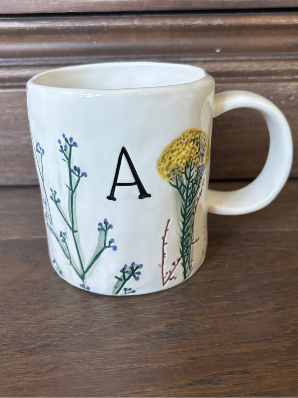 Anthropologie Monogram A Mug Wildflower Ceramic Floral Coffee Cup Dishwasher